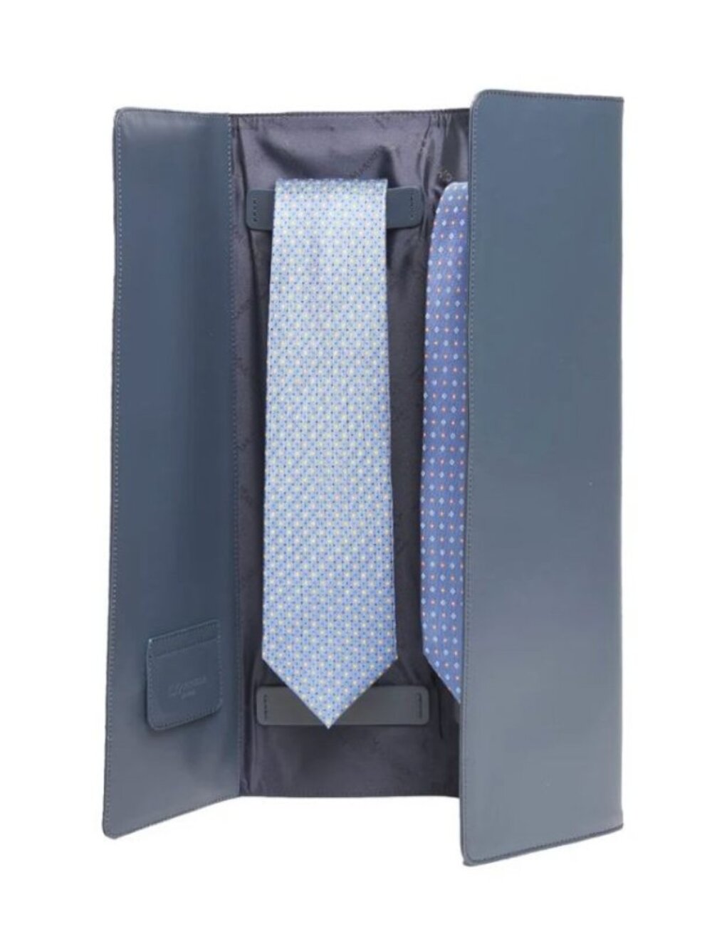 E. Marinella Blue Leather Tie Case With Straps For Secure Storage And Travel